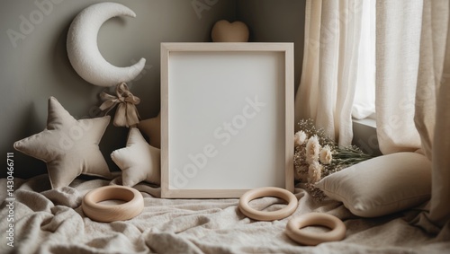 Obraz na płótnie Wooden frames in a children's decor mockup w salonie