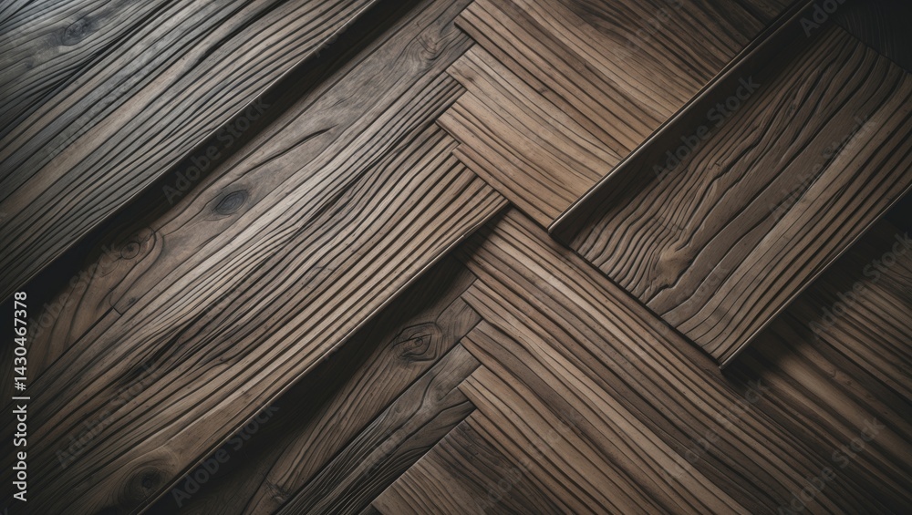 Abstract wooden plank flooring showcasing a rustic pattern with textured grain and aged charm.