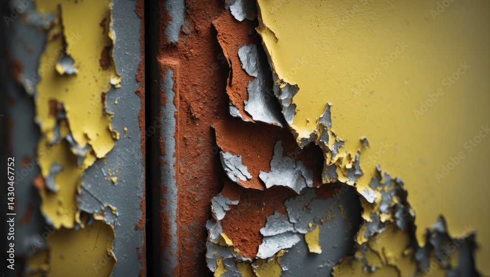 Aged and eroded cracked paint on textured metal