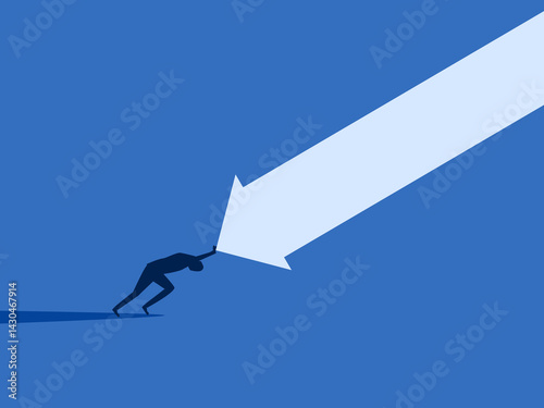 Surviving the crisis, Businessman tries to push the falling arrow