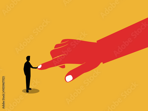Challenge, Businessman fighting and pushing giant hand