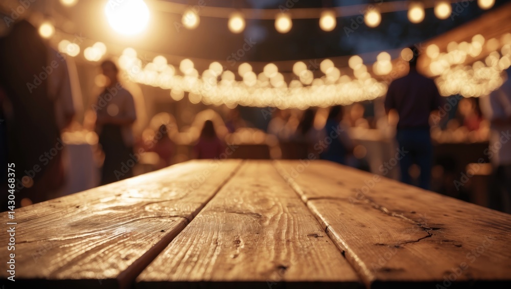 Wooden table set against a lights background at a bar
