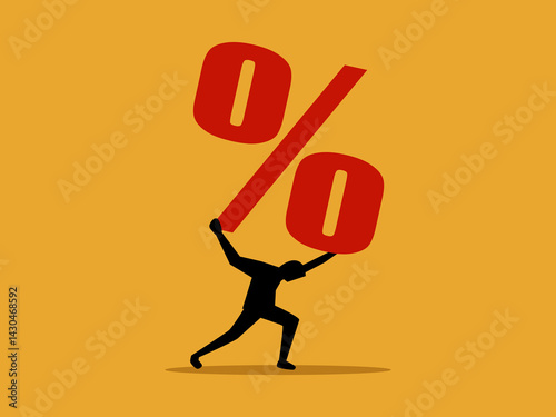 Interest burden, Businessman patiently trying to bear the percentage icon