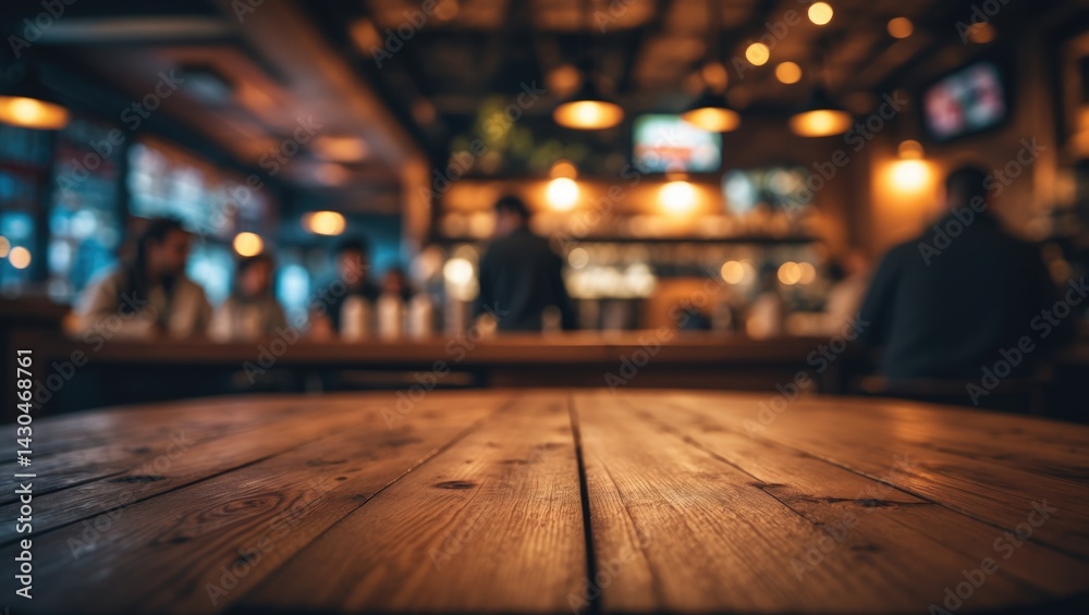 Wooden tabletop with a blurred background
