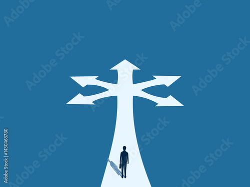 Choose an investment path, Businessman stands at the crossroads