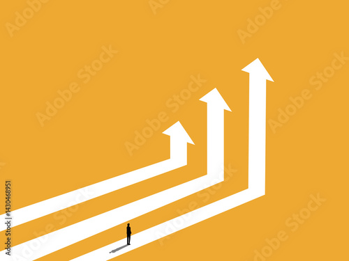 Career development, Businessman chooses the path where the arrow points highest