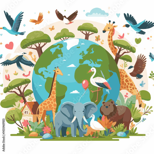 earth, nature, elephant, wildlife, environment, giraffe, animal, planet, wild, ecology, conservation, green, life, day, environmental, forest, natural, concept, world, protection, animals, deer, bird,