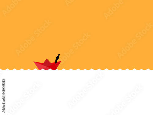 Exploration, Businessman sailing in the middle of the sea