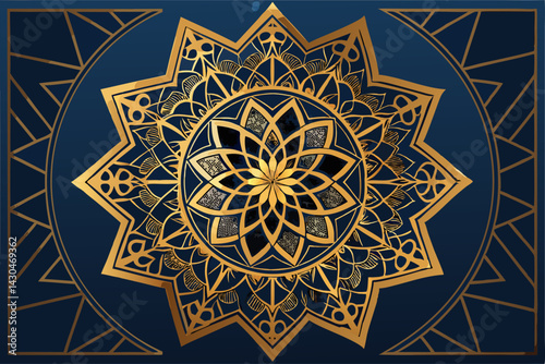 This ornamental round pattern showcases an antique style with seamless geometric art, reminiscent of traditional Arabic tile decoration found in old mosques