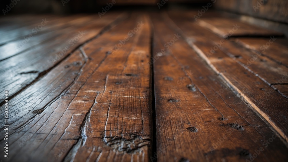 Close-up of old, rusty wooden brown flooring
