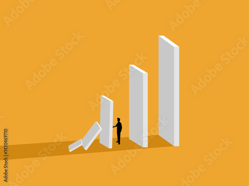 Rescue, crisis, businessman prevents domino effect