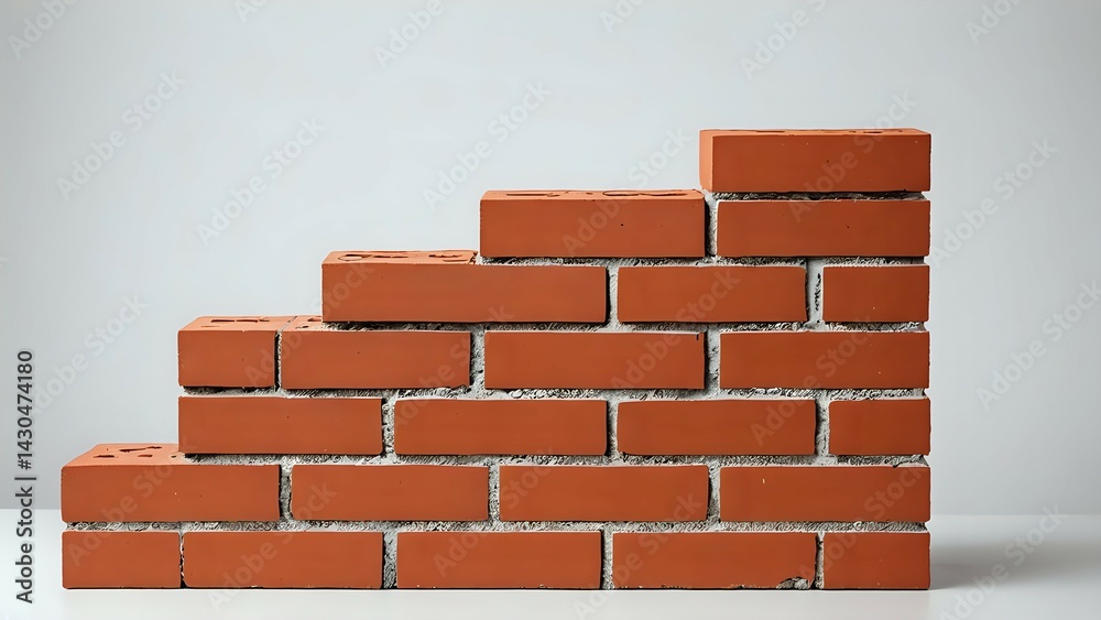Obraz premium Stacked bricks forming a gradual ascending pattern, symbolizing growth and construction. Architecture concept 