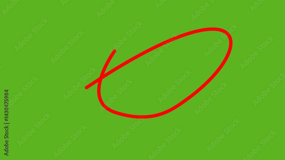 red circle marker and underline stroke on green screen background.