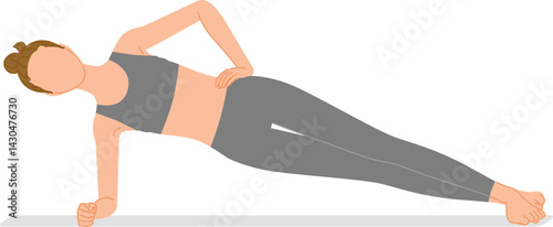 筋トレ：プランクをする若い女性（正しいフォームのサイドプランク）