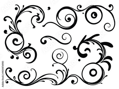 Decorative Swirl and Spiral Vector Elements – Stylish Ornaments for Logos, Tattoos, and Invitations silhouette on white background