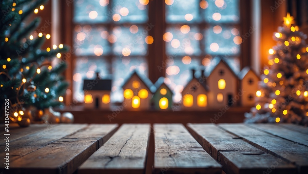 Product showcase on a wooden table with a decorative background