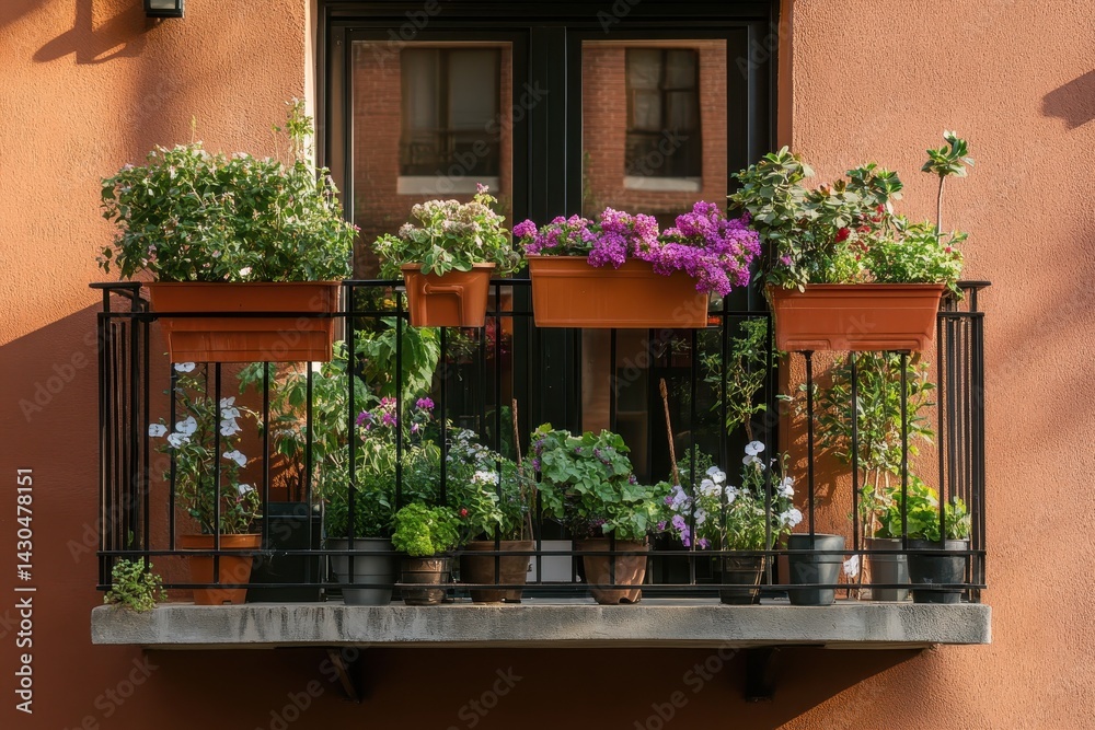 Fototapeta premium Residential Balcony with Potted Plants