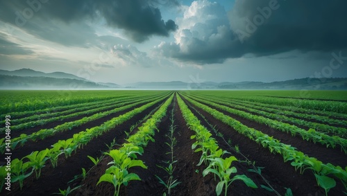 Young corn crop overrun by weeds, particularly thistle. photo