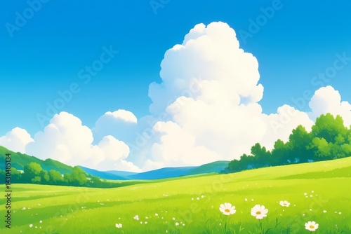 summer landscape with grass and blue sky