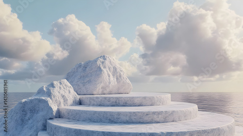 1. make a background 3d aesthetic with a stone podium