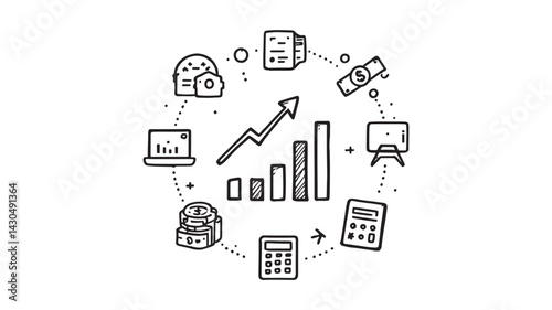 Profit Margin line art illustration showcasing financial growth and analysis