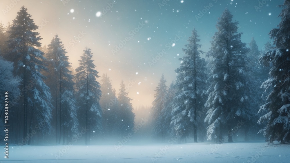 Mountainous winter scenery featuring a pine forest Mountainous winter scenery featuring a pine forest