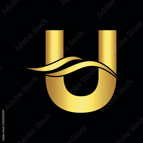 Water Logo combine with letter U vector template
