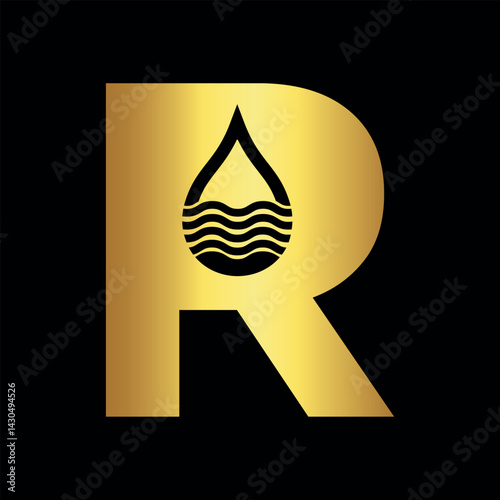 Water Logo combine with letter R vector template