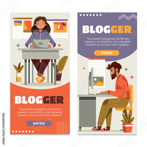 Blogger Hand Drawn Flat Vertical Banner Set