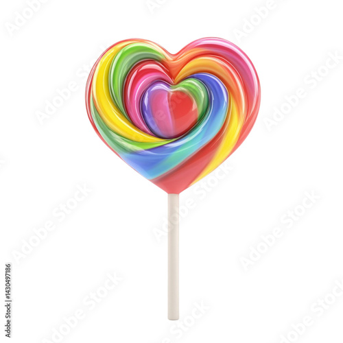 Rainbow swirl heart shaped lollipop on a stick sweet candy treat