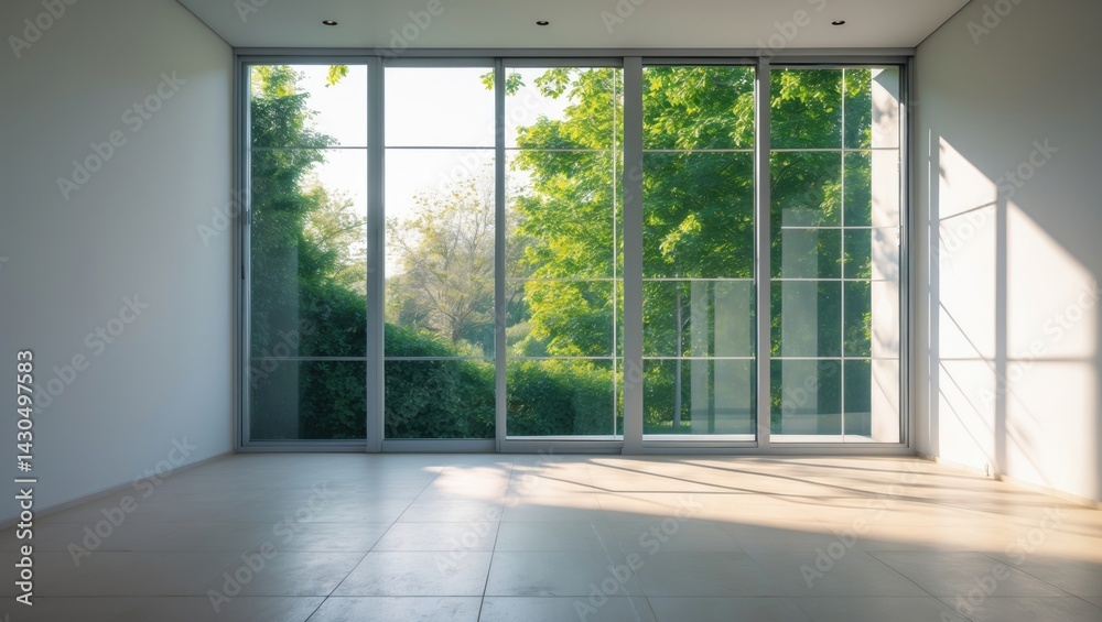 Fototapeta premium Empty room featuring a sliding glass window on the wall and floor