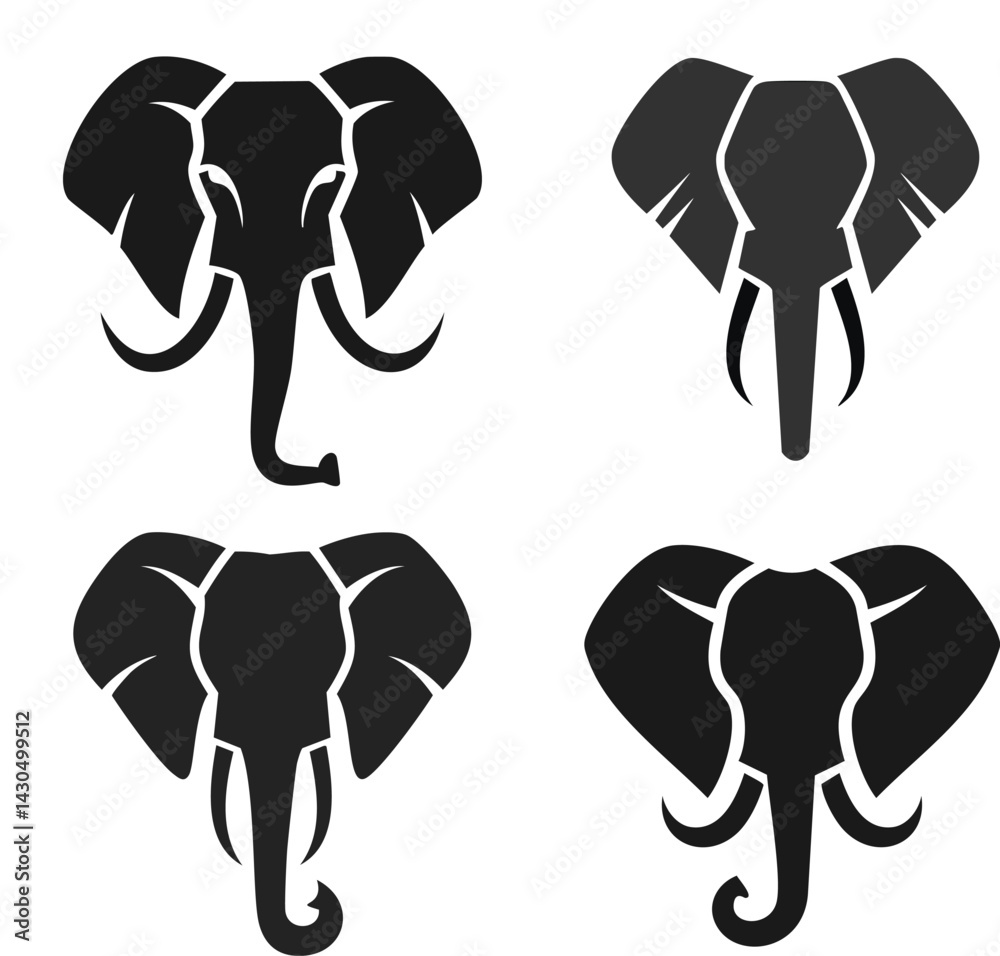 Elephant Head Silhouette Vector Art Collection Elephant Head Silhouette Vector Art Collection