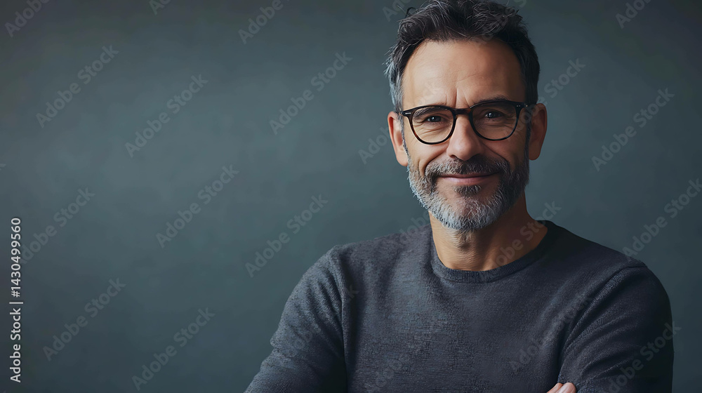 Obraz premium Charismatic man with a confident look and a soft gray backdrop