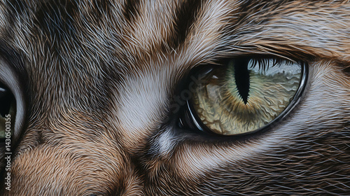Close-up of a cat with piercing eyes, details of its fur visible