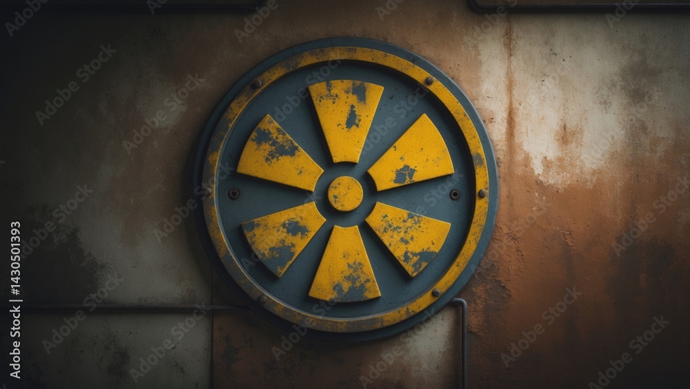 Obraz premium Radioactive warning sign on rusted industrial surface