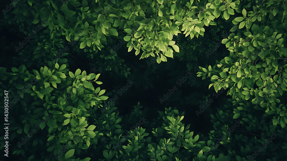 Fototapeta premium Green forest canopy view from the ground looking upward