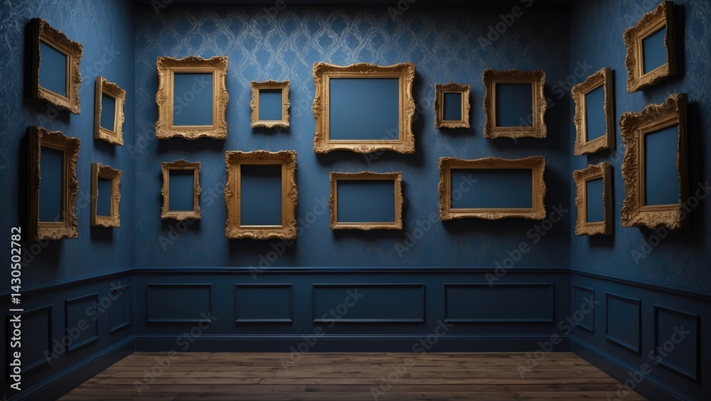 Vintage wall art gallery with ornate frames and antique decor