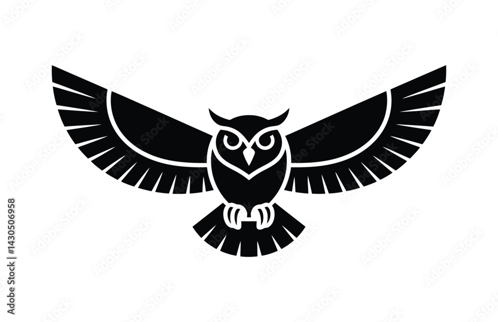 Obraz premium A black silhouette of an owl flying across a calm night sky