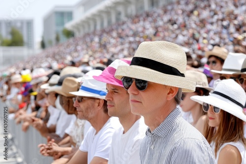 Man in Straw Hat Among Crowd at Outdoor Event Summer Fashion People Watching