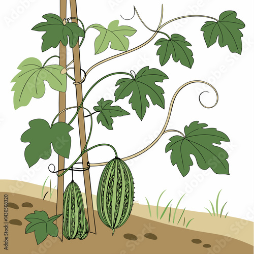 vector illustration of a green bitter gourd