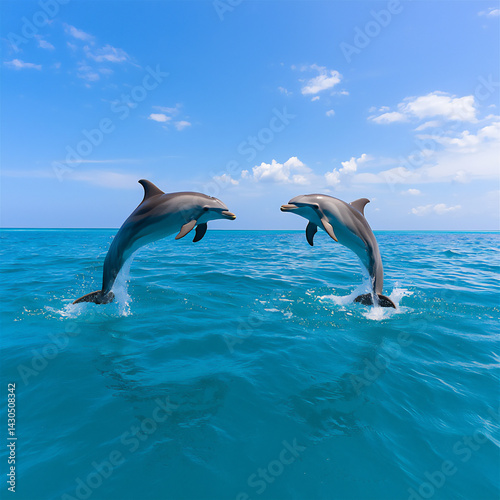  dolphins jumping out of the ocean