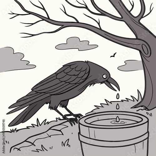 A thirsty crow is drinking water