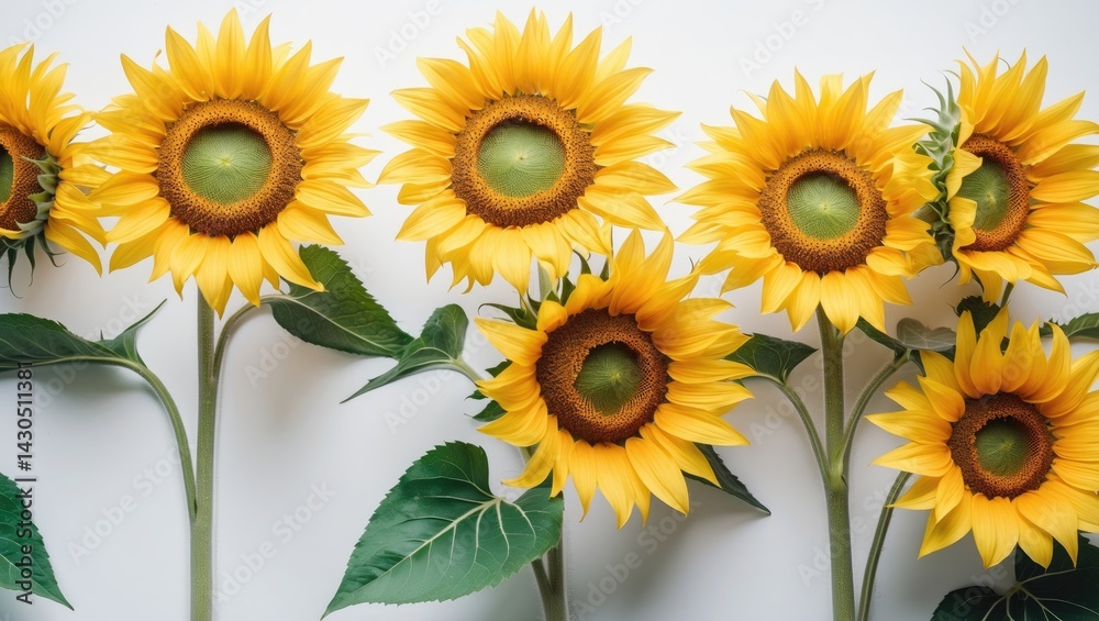 Fototapeta premium Vivid sunflower with textured center and golden petals on a white background