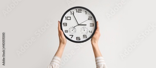 Female hands holding clock ...