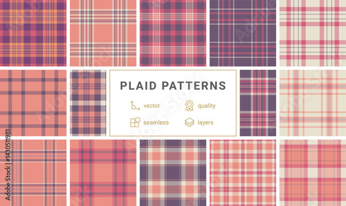A plaid pattern collection inspired by English textiles, ideal for fabric design, shirts, or old-fashioned yet trendy clothing prints.