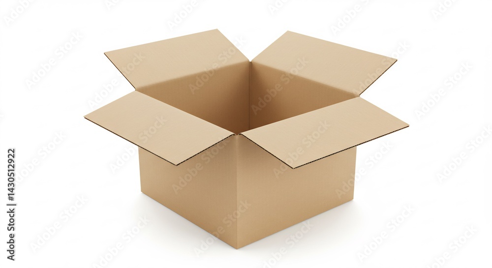 Empty Open Cardboard Box Mockup, Isolated on White Background, Packaging Concept Empty Open Cardboard Box Mockup, Isolated on White Background, Packaging Concept