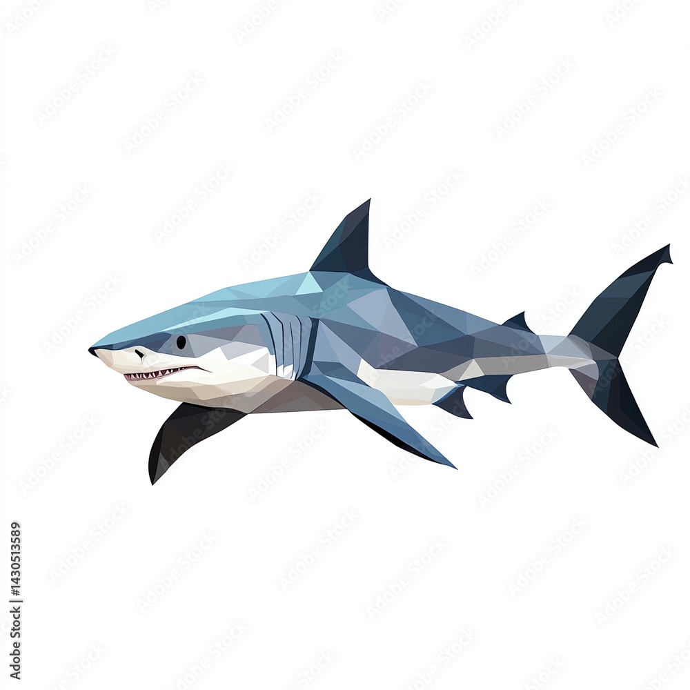 Obraz premium Ocean Predator In Geometric Style AShark Swims Gracefully Against AWhite Background