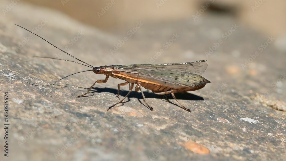 A bristletail insect on a rock, early morning light A bristletail insect on a rock, early morning light