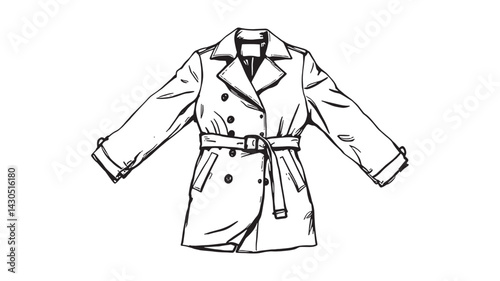 Trenchcoat Line Art Design Featuring Elegant Minimalist Fashion Style