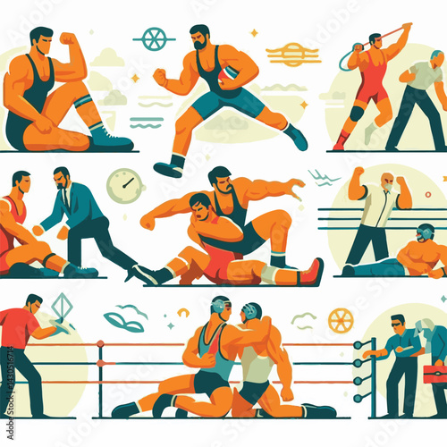 sport, wrestling, athlete, competition, wrestler, fight, isolated, match, man, male, vector, training, fighter, background, people, greco, illustration, game, men, grappling, professional, icon, athle